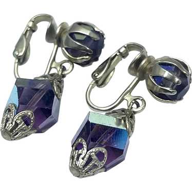 Vintage Faceted Crystal Purple Earrings