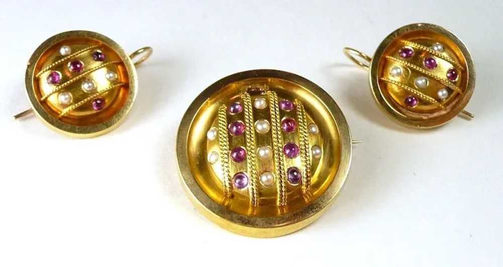 Fantastic French Button Ruby Demi-Parure c. 1870 - image 2