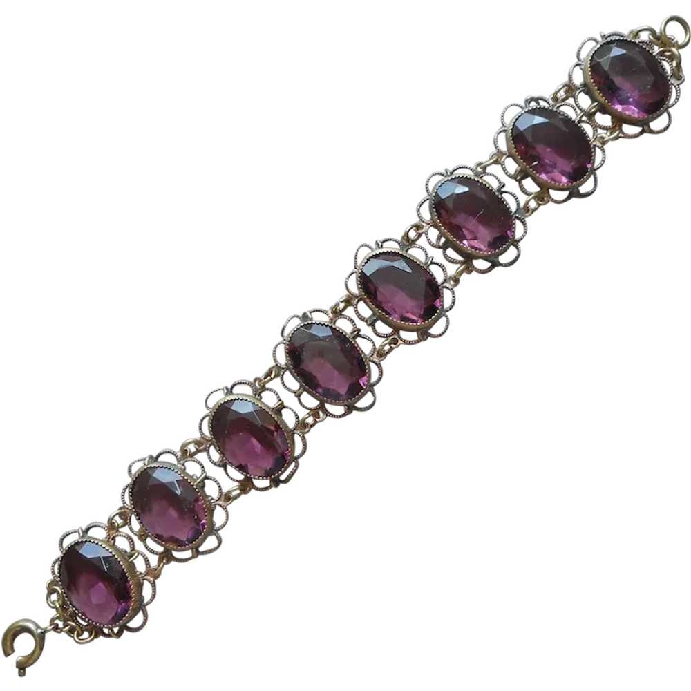 1920s Purple Glass Stones Links Bracelet Antique … - image 1