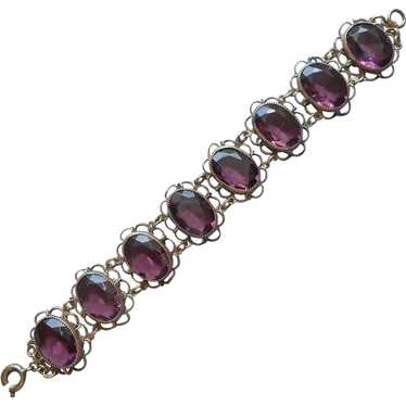 1920s Purple Glass Stones Links Bracelet Antique … - image 1