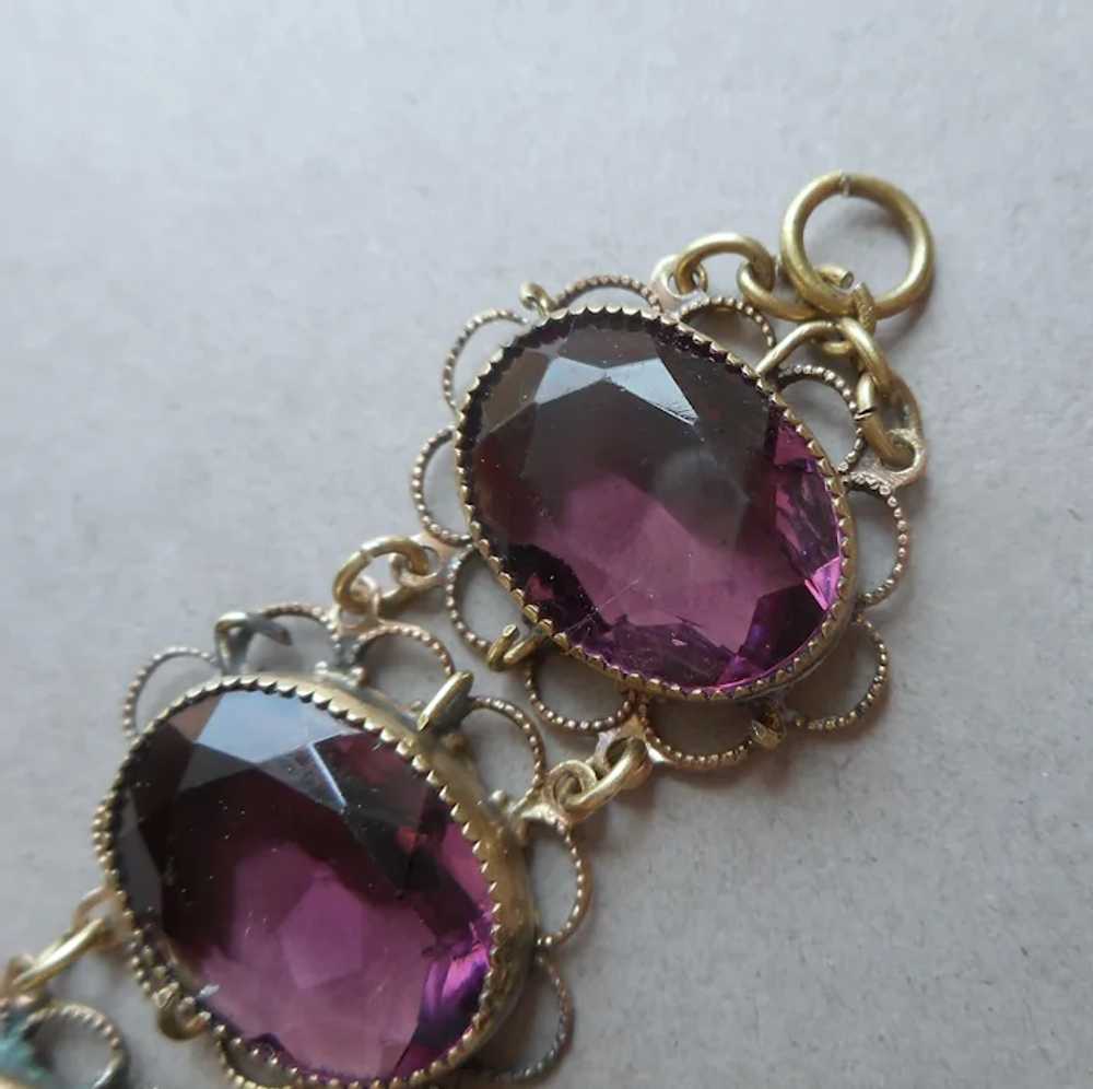1920s Purple Glass Stones Links Bracelet Antique … - image 2