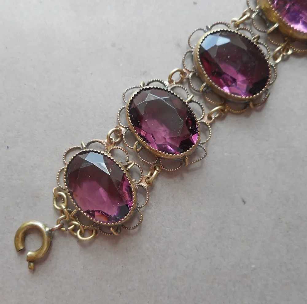 1920s Purple Glass Stones Links Bracelet Antique … - image 3