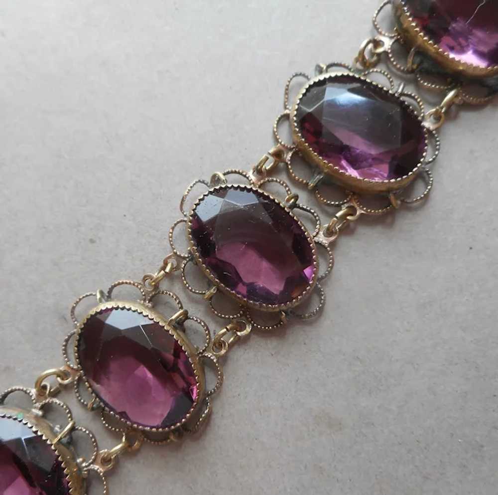 1920s Purple Glass Stones Links Bracelet Antique … - image 5