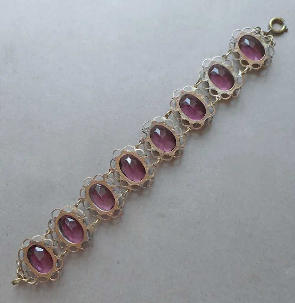1920s Purple Glass Stones Links Bracelet Antique … - image 6