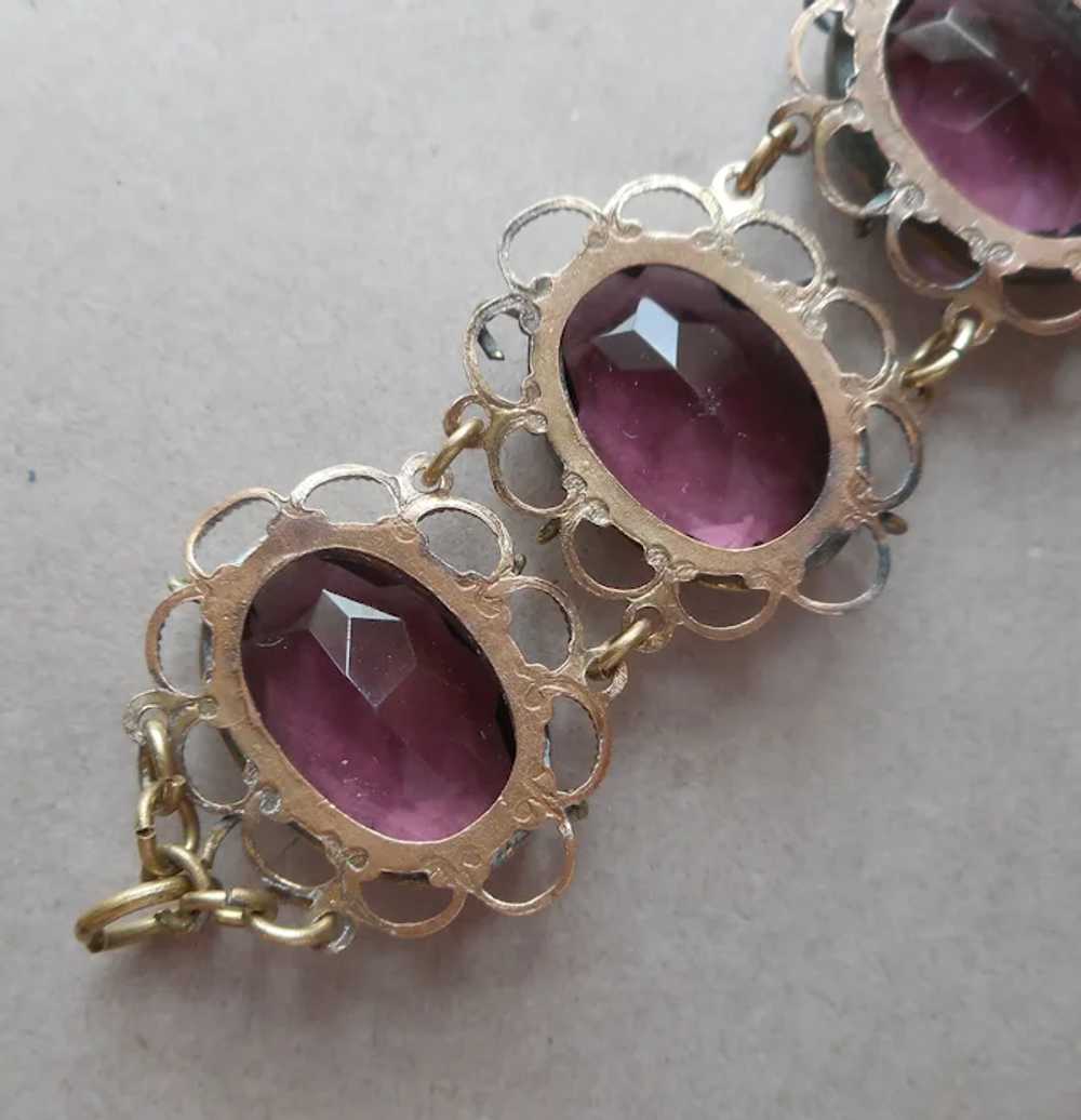 1920s Purple Glass Stones Links Bracelet Antique … - image 7