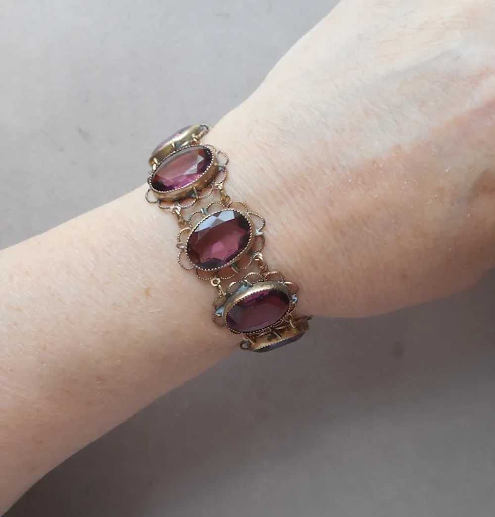 1920s Purple Glass Stones Links Bracelet Antique … - image 8