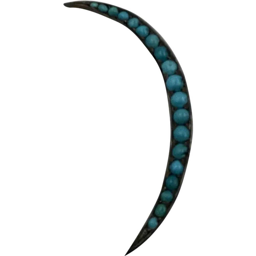 Antique Victorian Silver and Turquoise Crescent P… - image 1