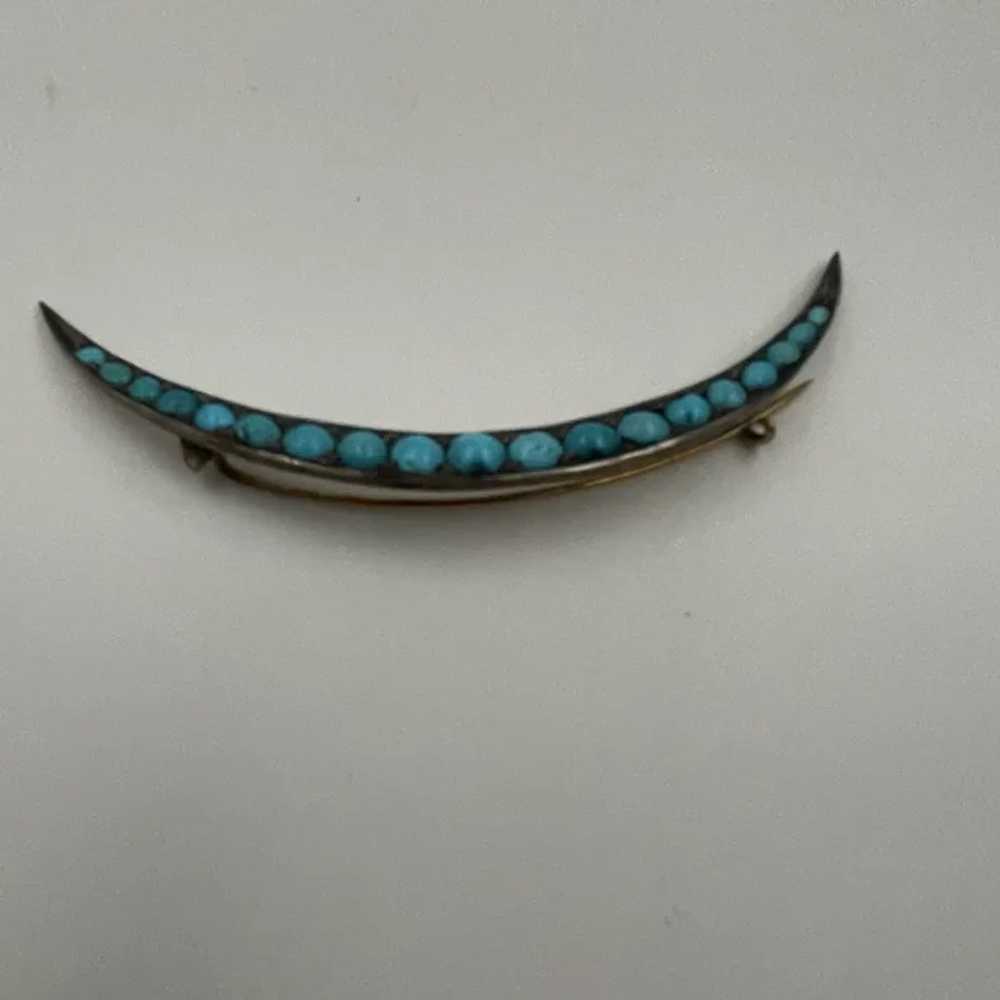 Antique Victorian Silver and Turquoise Crescent P… - image 2