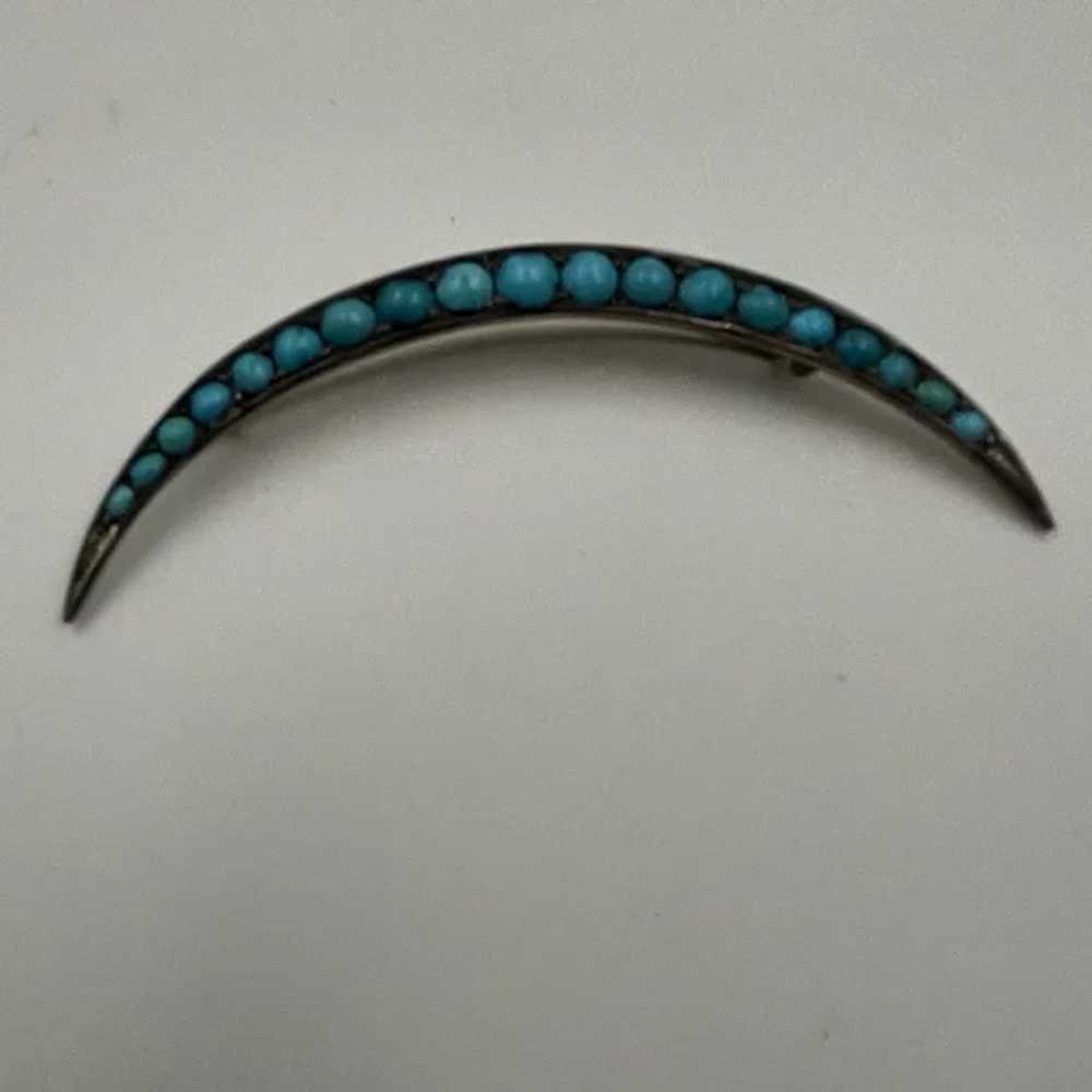 Antique Victorian Silver and Turquoise Crescent P… - image 3