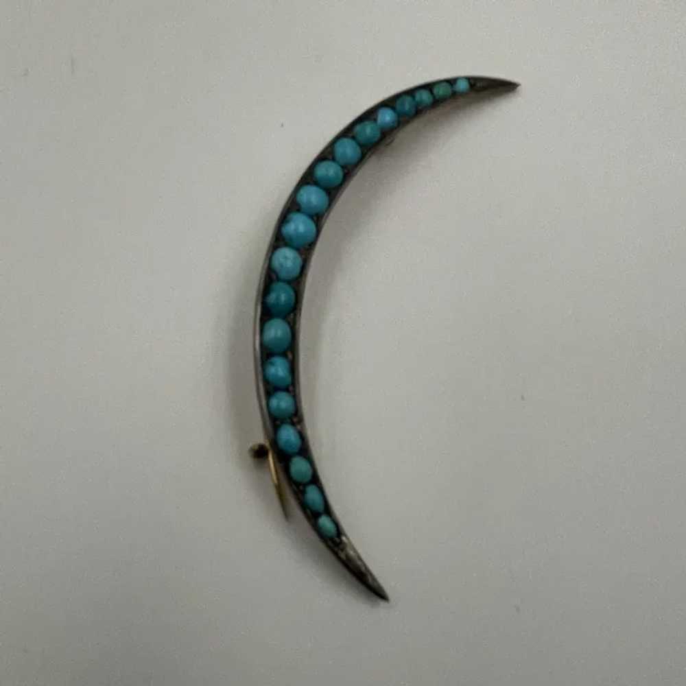 Antique Victorian Silver and Turquoise Crescent P… - image 4
