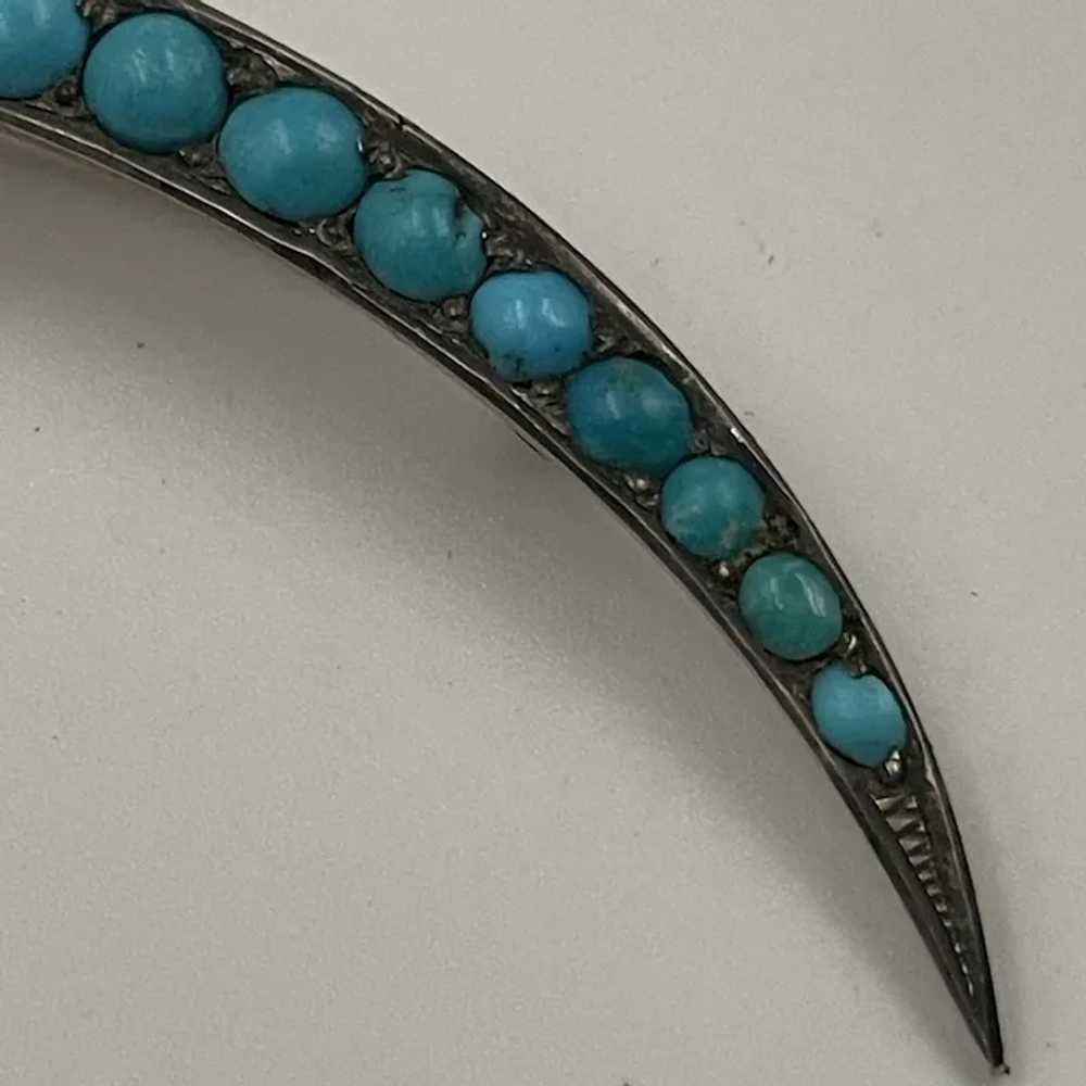 Antique Victorian Silver and Turquoise Crescent P… - image 5