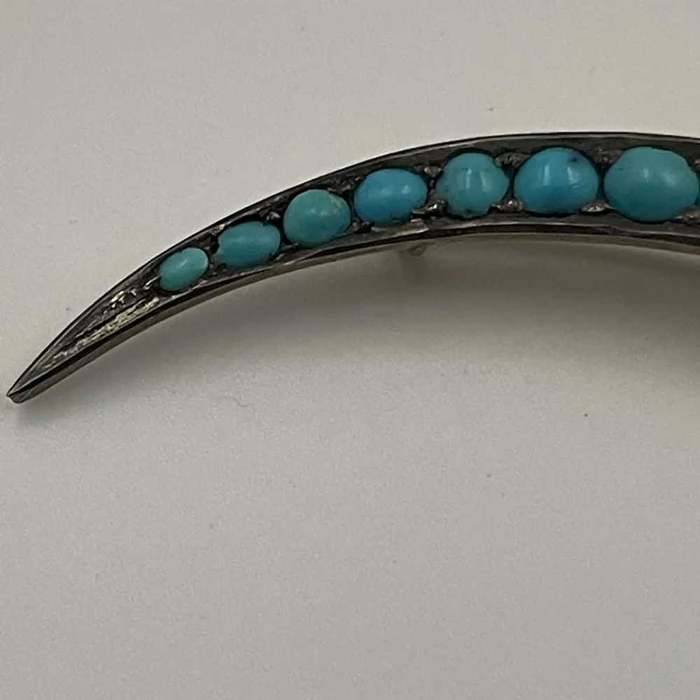 Antique Victorian Silver and Turquoise Crescent P… - image 7