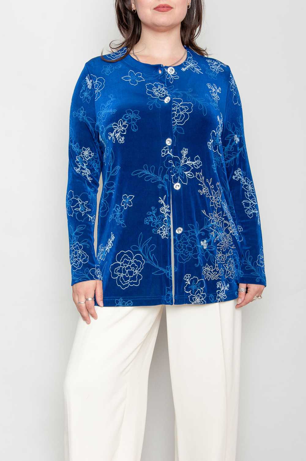 Flowing Cardigan With Floral Pattern Royal blue W… - image 1