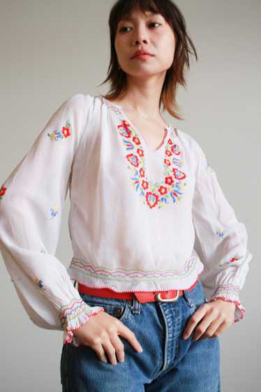 1940s Rayon Embroidered Hungarian Peasant Blouse - image 1