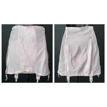 50s Open Bottom Girdle Skirt Metal Garters White Knit Mesh Vintage Lingerie  L/XL 