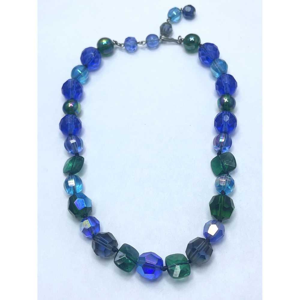 Vintage Vintage Blue Faceted Glass Beaded Necklace - image 1