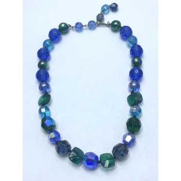 Vintage Vintage Blue Faceted Glass Beaded Necklace - image 1