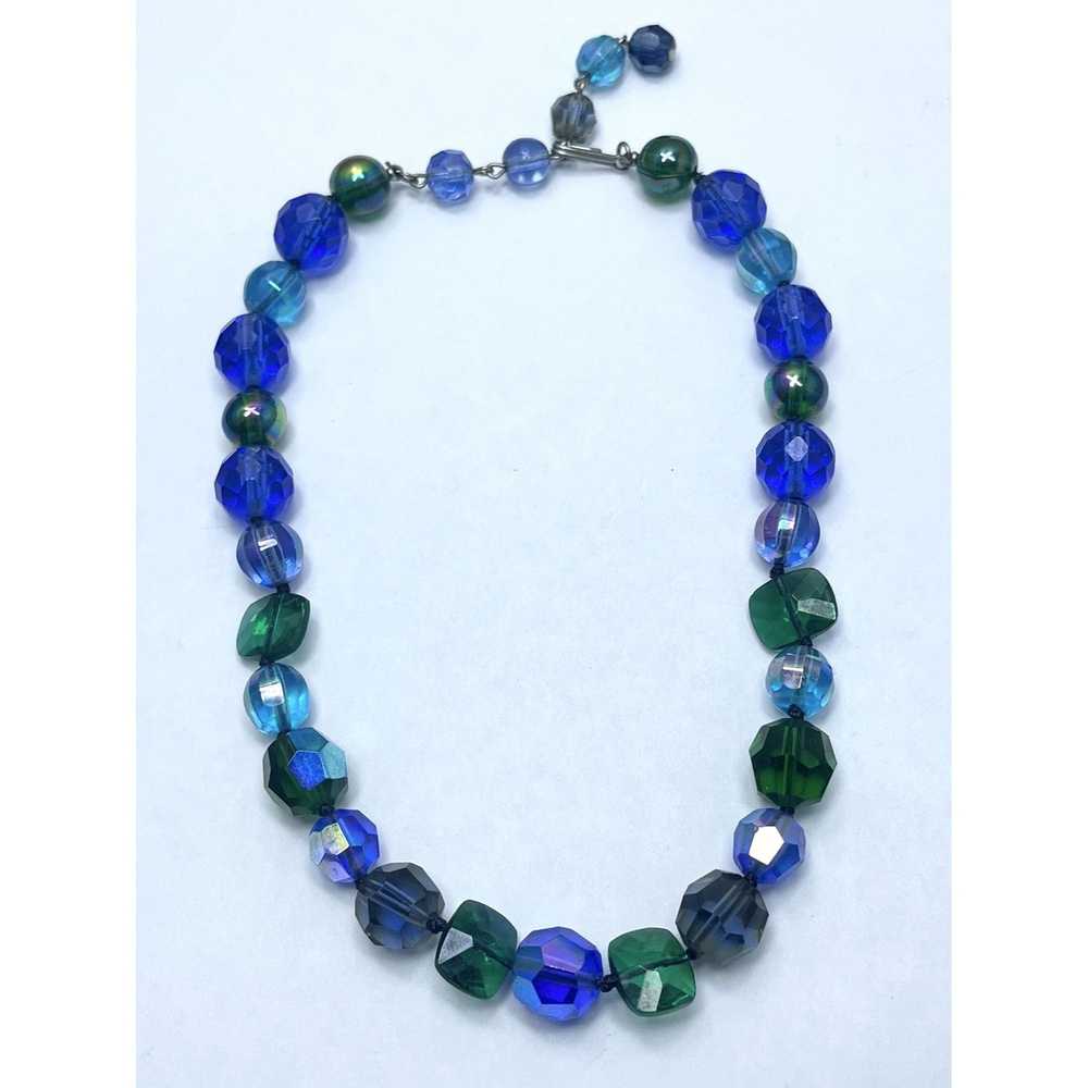 Vintage Vintage Blue Faceted Glass Beaded Necklace - image 2