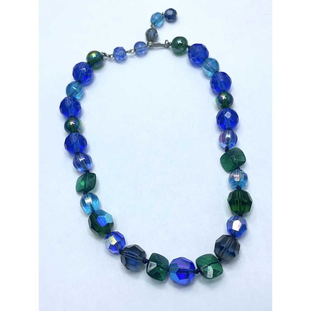 Vintage Vintage Blue Faceted Glass Beaded Necklace - image 3