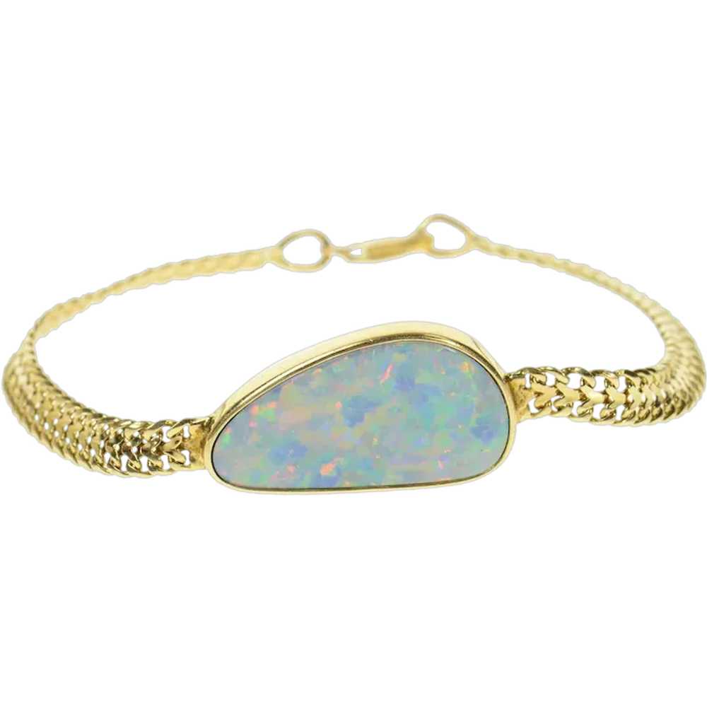 14K Ornate Oval Natural Opal Squared Chain Bracel… - image 1