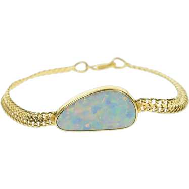 14K Ornate Oval Natural Opal Squared Chain Bracel… - image 1