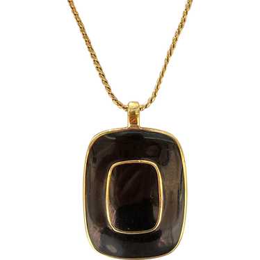 1960's Crown Trifari Black Enamel Pendant Necklace