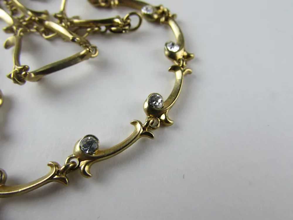 Vintage Gold Tone Necklace With Crystal Accents a… - image 12