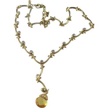 Vintage Gold Tone Necklace With Crystal Accents a… - image 1