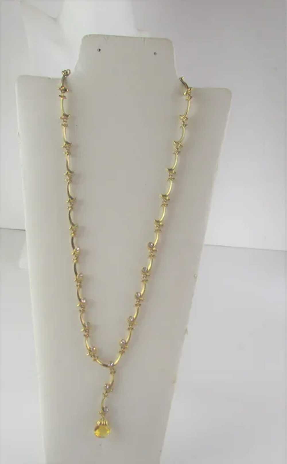 Vintage Gold Tone Necklace With Crystal Accents a… - image 2