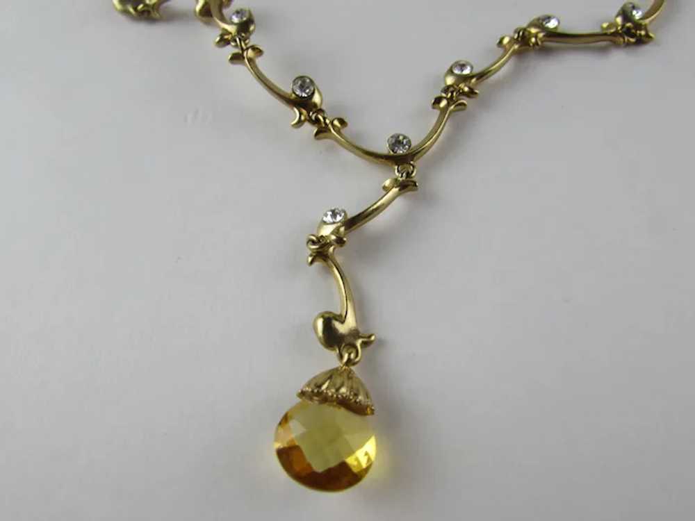 Vintage Gold Tone Necklace With Crystal Accents a… - image 3