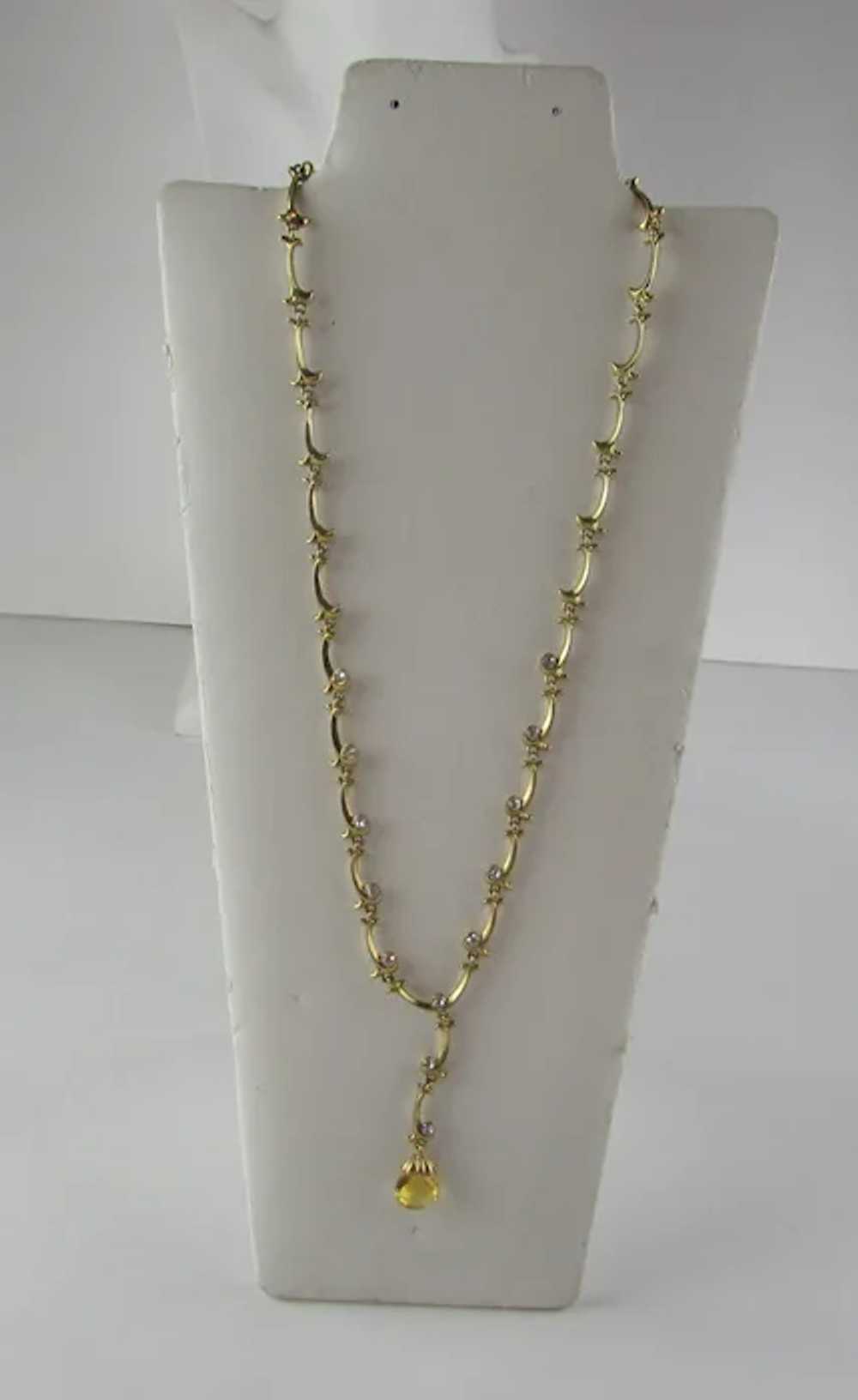 Vintage Gold Tone Necklace With Crystal Accents a… - image 4