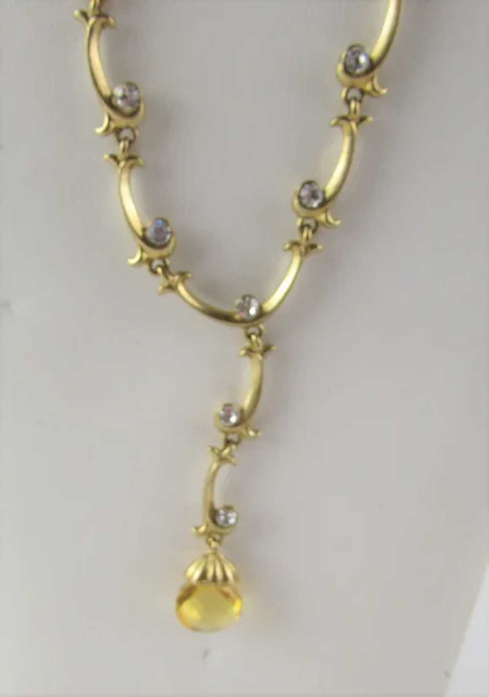Vintage Gold Tone Necklace With Crystal Accents a… - image 7
