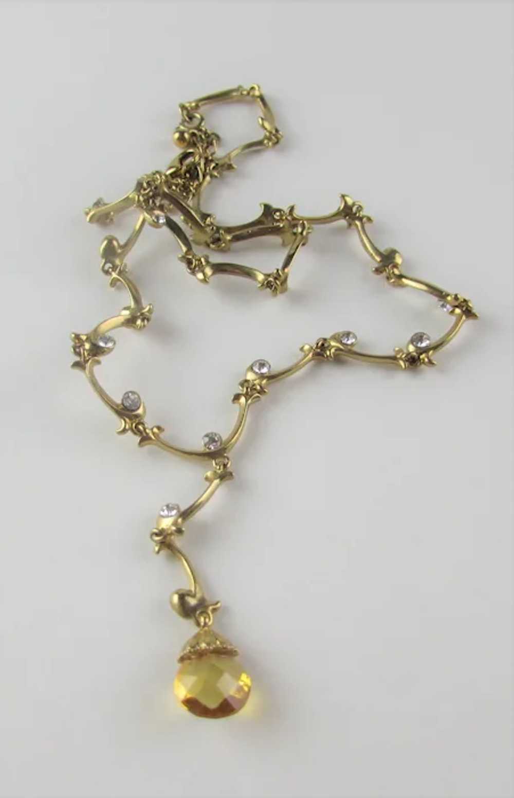 Vintage Gold Tone Necklace With Crystal Accents a… - image 8