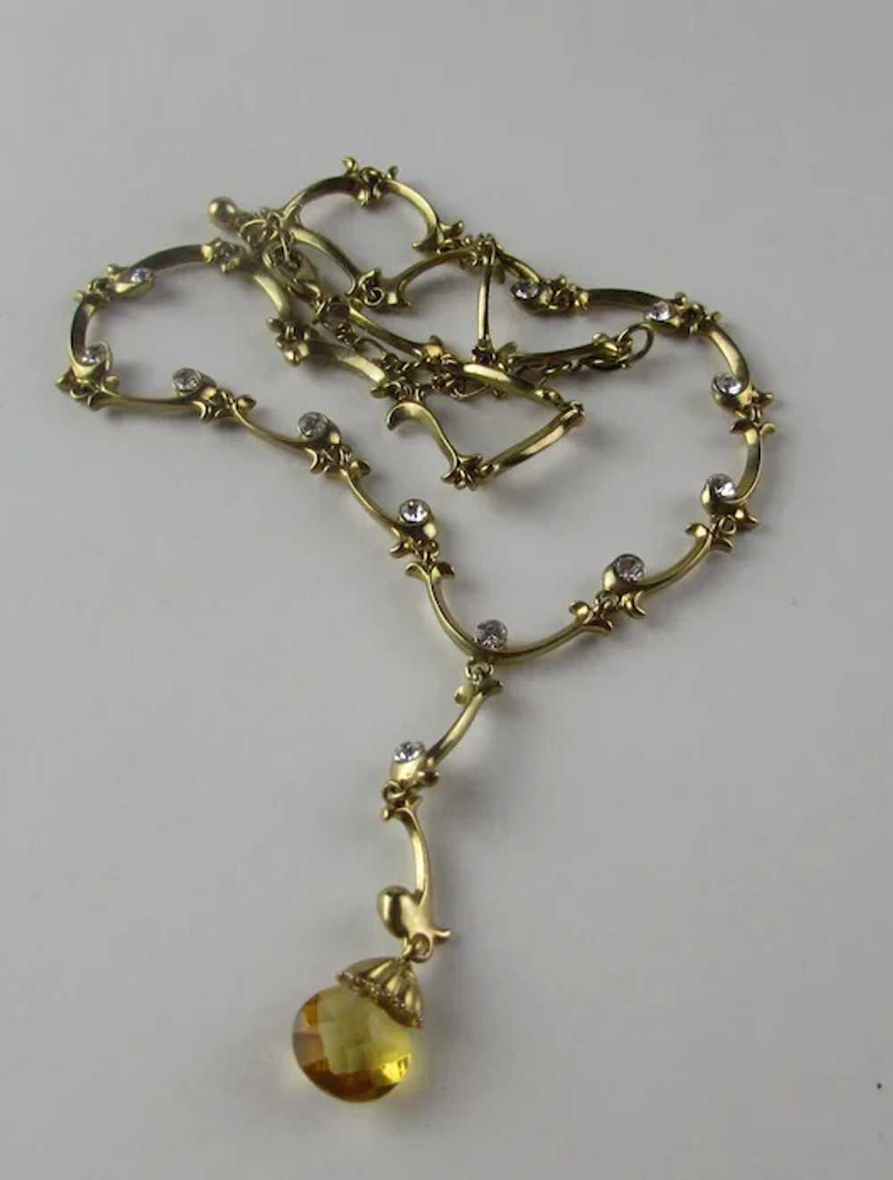 Vintage Gold Tone Necklace With Crystal Accents a… - image 9