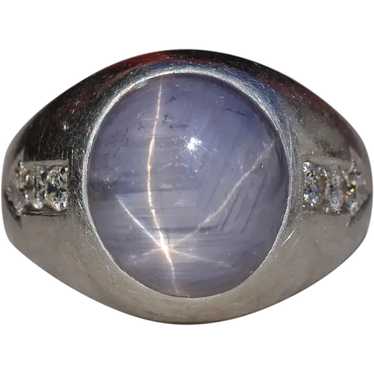 Art Deco Era Star Sapphire Ring with Diamonds in P