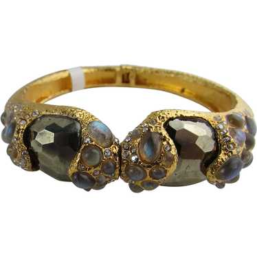 Alexis Bittar Gold Tone Hinged Bracelet With Irid… - image 1