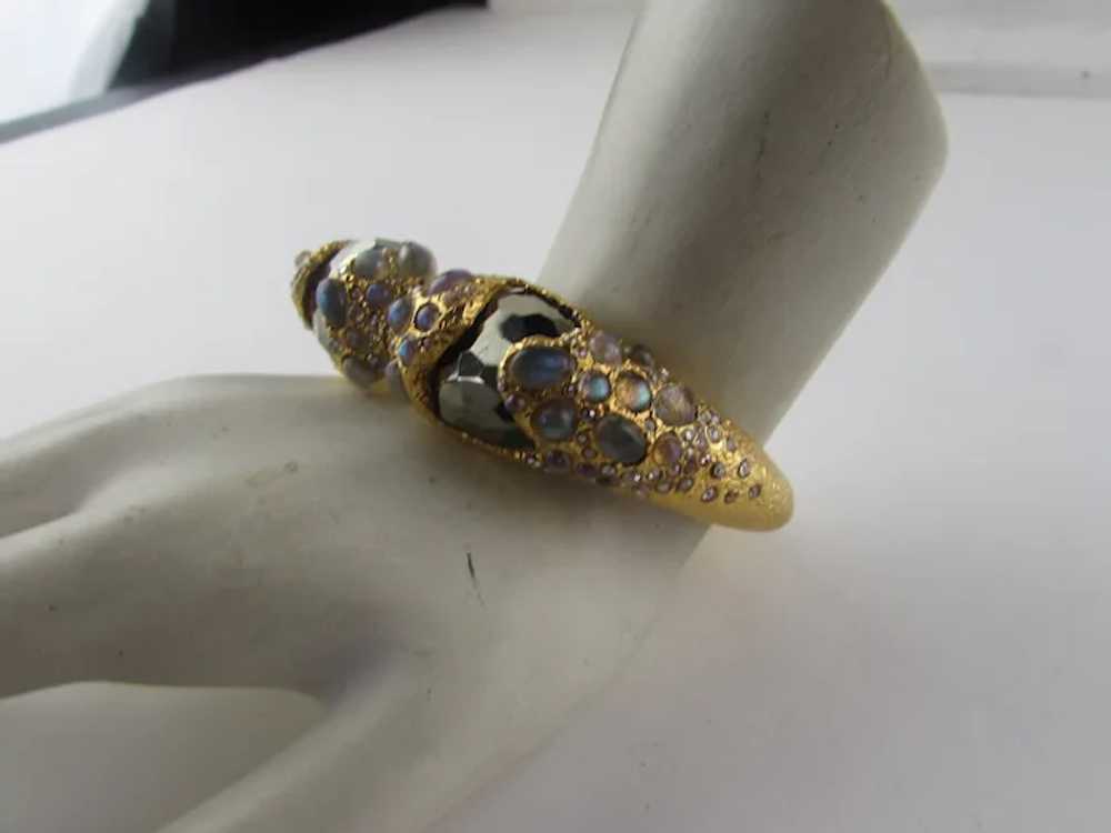 Alexis Bittar Gold Tone Hinged Bracelet With Irid… - image 4