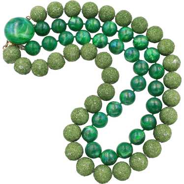 Necklace Double Strand Marbleized Green Faux Sugar
