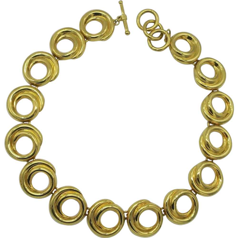 Vintage Gold tone Infinity Circles Toggle Necklace - image 1