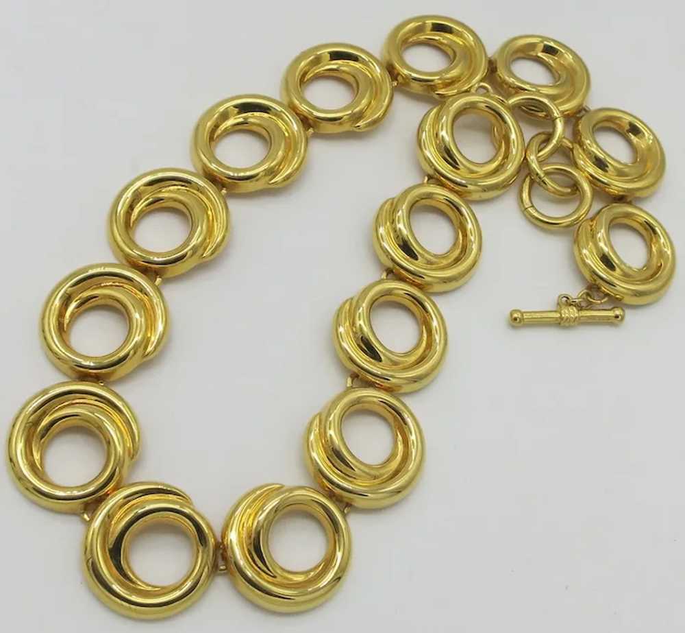 Vintage Gold tone Infinity Circles Toggle Necklace - image 4