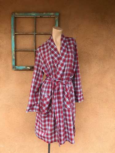 Jc Penney 1970s Mens Plaid Cotton Robe Red White &