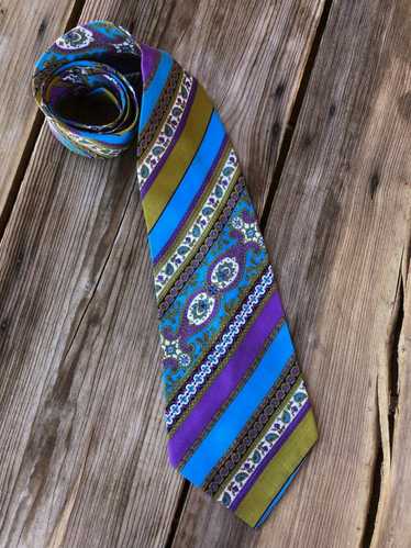 Vintage 1970s Wide Mod Striped Paisley Necktie Tie