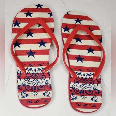 New Old Navy San Francisco 49ers Hand Crafted Flip Flops Sz 6.5 + Hair Bow  A57