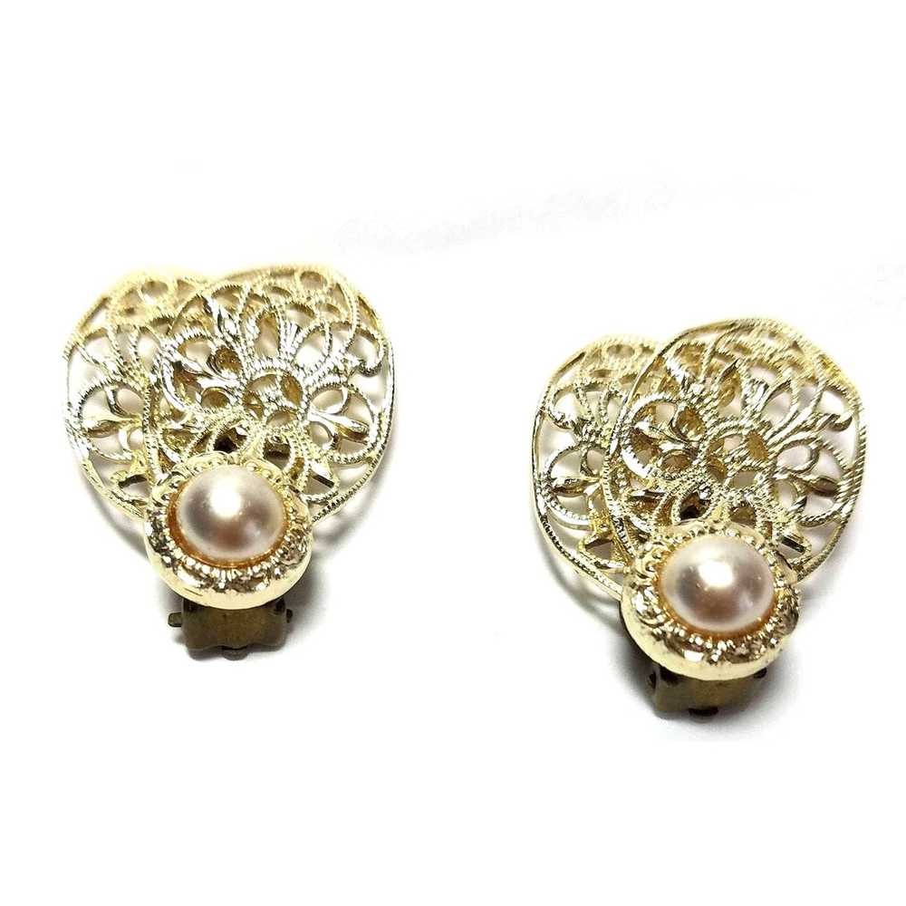 Vintage Earrings, Mid Century, Goldtone filigree,… - image 1