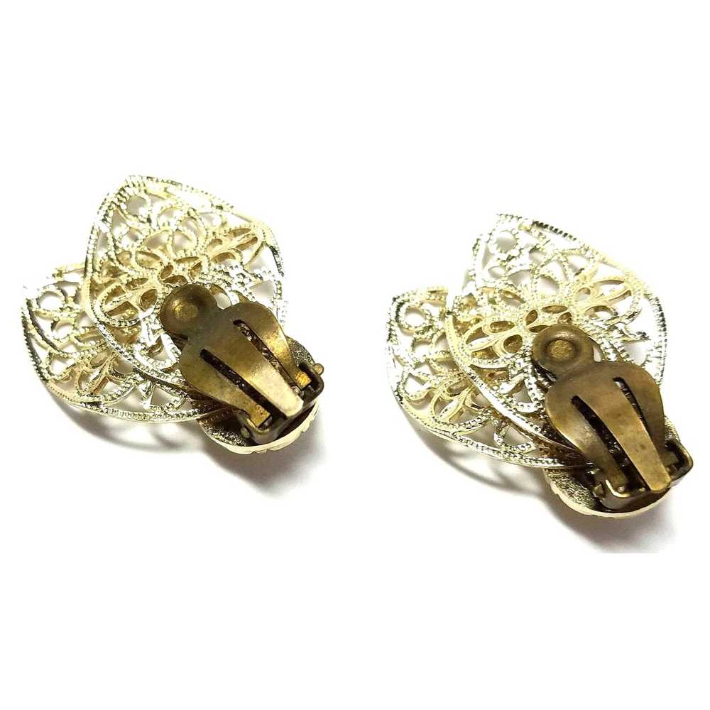 Vintage Earrings, Mid Century, Goldtone filigree,… - image 2