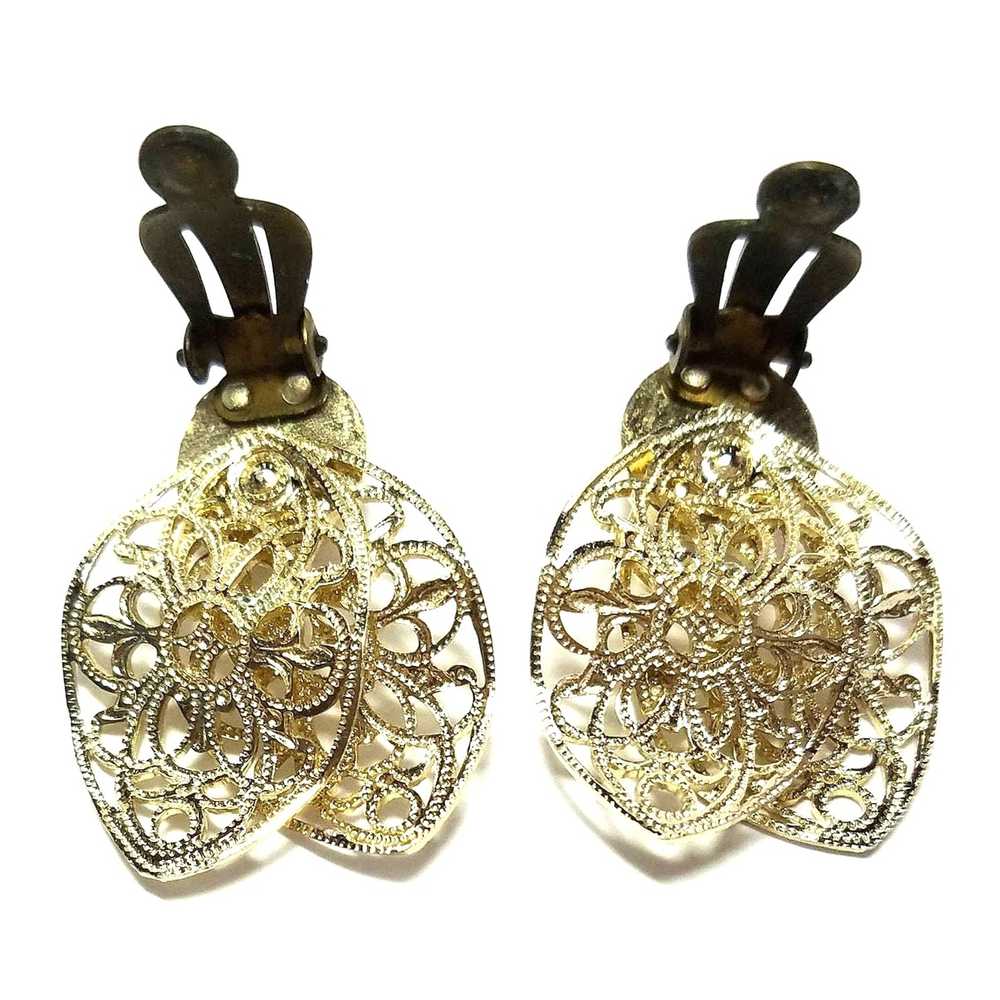 Vintage Earrings, Mid Century, Goldtone filigree,… - image 3