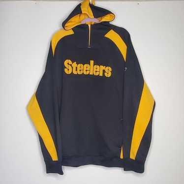 Early 2000s Pittsburgh Steelers Logo Cut & Sew Black Yellow Reebok XL Hoodie