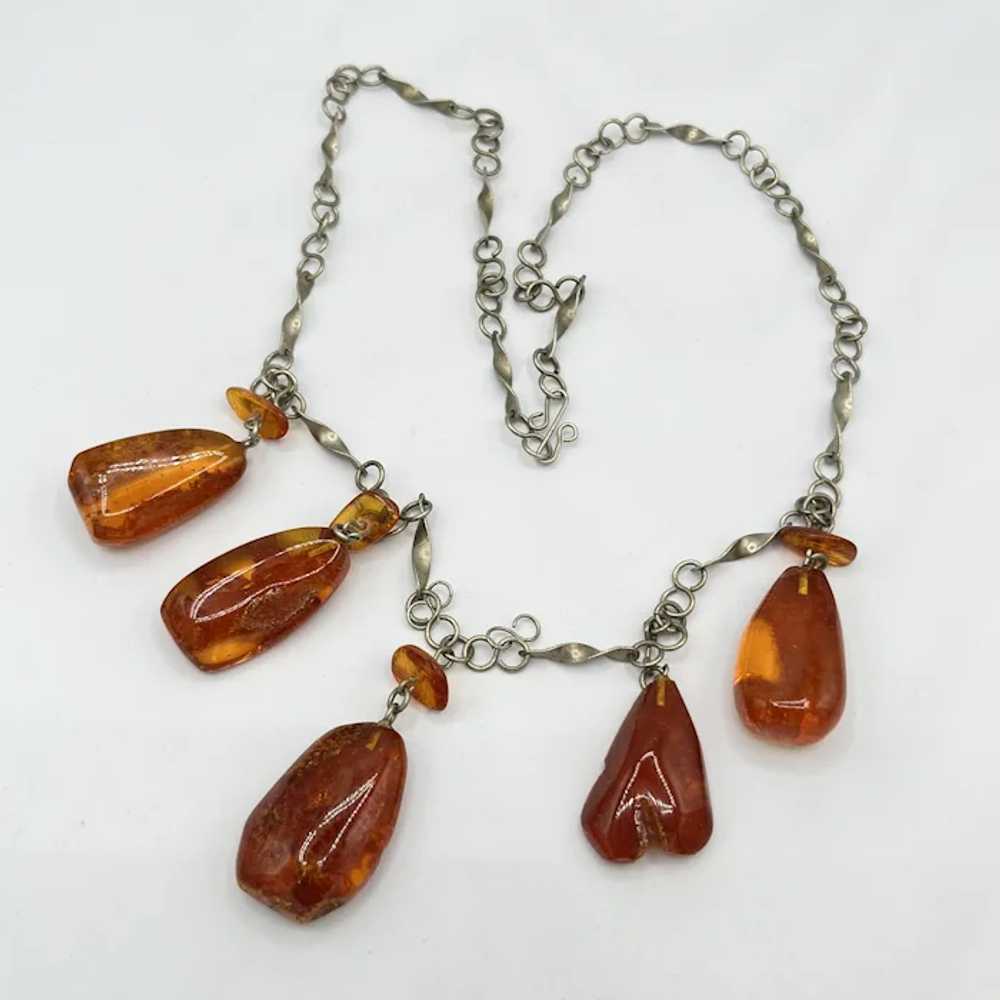 Vintage Hand Tooled Silver and Amber Necklace - image 4