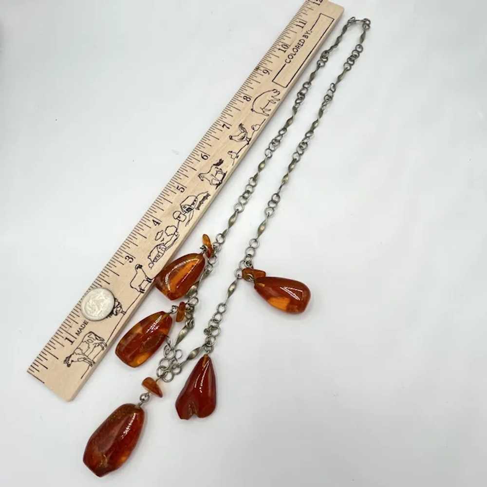 Vintage Hand Tooled Silver and Amber Necklace - image 5
