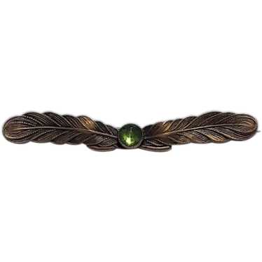 Art Nouveau Style Bronze and Green Faceted Glass … - image 1